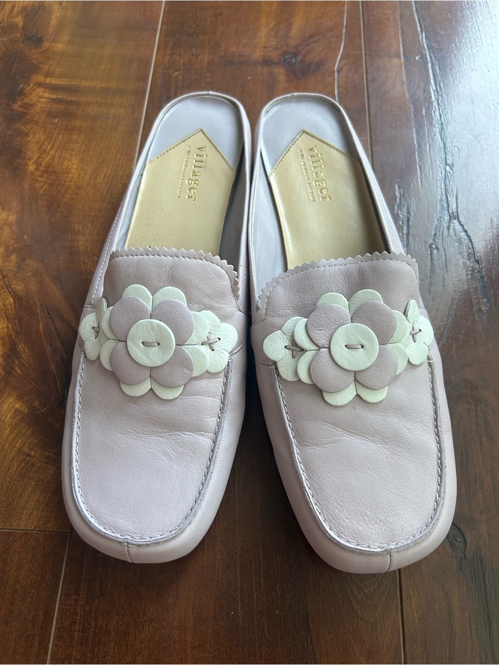 Vintage Lavendar floral square toe leather mule 11